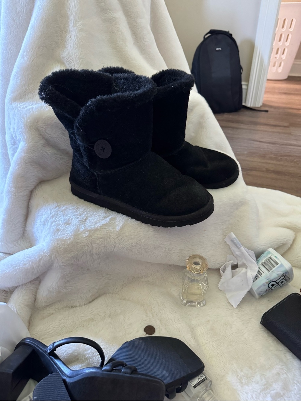 UGG Black Short Button Suede Winter Boots